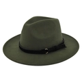 Detail of dark green wool fedora hat featuring black suede band and gold buckle - M (56-58cm) / Army Green