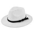 Close-up of white wool fedora hat with elegant black band and gold buckle detail - M (56-58cm) / White