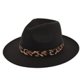 Detail of black wool fedora featuring a leopard print belt and gold metal buckle - M (56-58cm) / Coffee