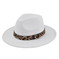 Detail of white wool fedora hat featuring leopard print belt and golden button - M (56-58cm) / White