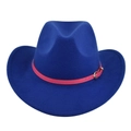 Classic royal blue felt cowboy hat featuring a pink leather belt with golden buckle - M / Blue