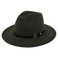 Detail of dark green fedora hat featuring black leather band and golden metal buckle - M (56-58cm) / Army Green