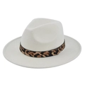 Detail of cream fedora hat featuring a leopard print band and gold stud accent - M (56-58cm) / Off White