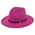 Classic rose red wide brim fedora hat with brown leather band and gold buckle - M (56-58cm) / Rose Red