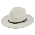 Detail of light beige wool fedora featuring a brown leather band and gold metal buckle - M (56-58cm) / Off White
