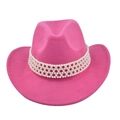 Chapeau de cowboy en feutre rose vif avec maille décorative de perles blanches - M (56-58cm) / Rose rouge