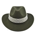 Détail d'un chapeau de cowboy en laine vert olive avec bandeau décoratif en perles blanches - M (56-58cm) / Vert Militaire