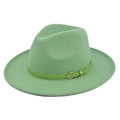 Classic mint green wool fedora hat with elegant decorative belt and gold metal buckle - M (56-58cm) / Verdant