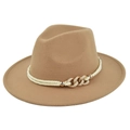 Classic British camel wool fedora hat with elegant decorative rope and metallic details - M(56-58cm) / Khaki (BF156-8)