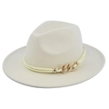 Close-up of the beige wool fedora hat featuring a braided rope and gold buckle detail - M(56-58cm) / Off-white (BF156-21)