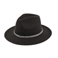 Close-up of black wool felt fedora featuring a shiny silver Cuban link chain decoration - M (56-58cm) / Coffee