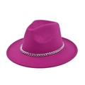 Detail of rose red wool fedora hat featuring a chunky silver chain decorative band - M (56-58cm) / Rose Red