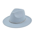 Detailed texture of light blue felt fedora hat featuring a chunky silver metal chain band - M (56-58cm) / Sky Blue
