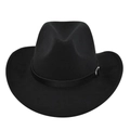 Classic black wool felt cowboy hat featuring a wide brim and slim leather buckled band - Black