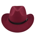 Classic dark red wide brim felt fedora hat with a black leather belt and silver buckle - Burgundy
