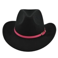 Vintage black felt cowboy hat featuring a vibrant hot pink belt and gold buckle - M / Black