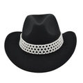 Classic black wool felt cowboy hat featuring a luxurious white pearl beaded hatband - M (56-58cm) / Black