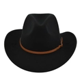 Klassieke zwarte vilten cowboyhoed met een bruine lederen riem en metalen gespen - M (56-58cm) / Zwart