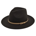 Détail d'un chapeau en laine à bord large avec ceinture en cuir et boucle dorée - M (56-58cm) / Style Café (BF140-7)