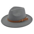 Classic grey felt fedora hat featuring a brown suede band with metal buckle detail - M (56-58cm) / Gray