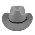 Light gray wool felt cowboy hat with black leather band and gold buckle on white background - M (56-58cm) / Gray