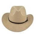 Classic khaki felt wide brim fedora hat with black leather band and metal buckle detail - M (56-58cm) / Khaki