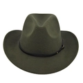 Detail of dark olive wool felt fedora hat featuring a thin black leather belt with buckle - M (56-58cm) / Army Green