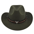 Detail of olive green fedora featuring a silver bull head metal emblem and woven band - M (56-58cm) / Army Green
