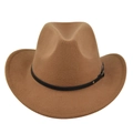 Detail eines braunen Filzhutes im Cowboy-Stil mit Lederband und goldener Schnalle - M (56-58cm) / Dunkles Khaki