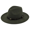 Dettaglio cappello in feltro verde scuro con fascia in pelle marrone e borchie in metallo - M (56-58cm) / Verde Militare