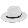 Dettaglio del nastro in pelle nera con fibbia in metallo vintage e cuciture a punto croce - M (56-58cm) / Bianco