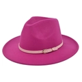 Pink vintage fedora hat in wool felt with light pink leather belt and gold buckle - M (56-58cm) / Rose Red