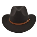 Close-up of vintage brown felt cowboy hat with leather belt and golden buckle detail - M(56-58cm) / Coffee