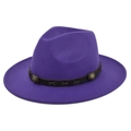 Dettaglio cappello fedora viola scuro con fascia in pelle e fibbie in ottone - M (56-58cm) / Viola