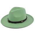 Dettagli del cappello in lana verde menta con fascia in pelle marrone e fibbia in bronzo - M (56-58cm) / Verde Smeraldo