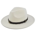 Dettaglio cappello fedora in lana avorio con fascia in pelle marrone e rivetti metallici - M (56-58cm) / Bianco Sporco