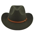Close-up of olive green felt hat featuring a slim brown leather band and gold metal buckle - M(56-58cm) / Army Green