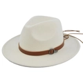 Close-up of white fedora hat featuring a brown leather band and silver buckle detail - M (56-58cm) / Off White