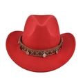 Detail of red wool felt cowboy hat with ethnic woven band and silver coin accents - M (56-58cm) / Red