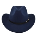 Dettaglio cappello cowboy blu navy in feltro con cinturino in pelle e fibbia dorata - M (56-58cm) / Blu navy