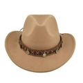 Detail of wool western cowboy hat with ethnic patterned ribbon and metal coin charms - M (56-58cm) / Khaki