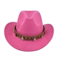Detail of hot pink felt cowboy hat featuring tribal pattern band and silver coin charms - M (56-58cm) / Rose Red