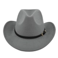 Chapeau fedora classique en feutre de laine gris avec large bord et bande décorative noire - M (56-58cm) / Gris