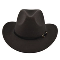 Détail d'un chapeau de cow-boy en feutre marron avec ceinture en cuir noir et boucle dorée - M (56-58cm) / Café