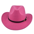 Chapeau Fedora rétro en feutre de laine rose fuchsia avec bord large et ceinture en cuir - M (56-58cm) / Rose rouge