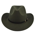 Détail du chapeau de cowboy en feutre vert olive avec bande en cuir noir et boucle dorée - M (56-58cm) / Vert Militaire
