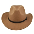 Détail d'un chapeau en feutre camel avec ruban en similicuir noir et boucle dorée - M (56-58cm) / Khaki Foncé