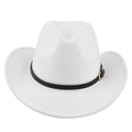 Détail d'un chapeau de cowboy en feutre blanc avec ruban en cuir noir et boucle dorée - M (56-58cm) / Blanc