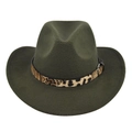 Olive green wool felt fedora hat featuring a leopard print belt and silver buckle detail - M (56-58cm) / Army Green