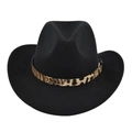Klassieke zwarte vilten fedora hoed met stijlvolle luipaardband en metalen gesp - M (56-58cm) / Zwart